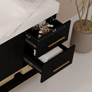 English Elm 36" Freestanding Bathroom Vanity Sintered Stone Top Integrated Basin Waterproof Cabinet Black, Gold, White W3136S00110