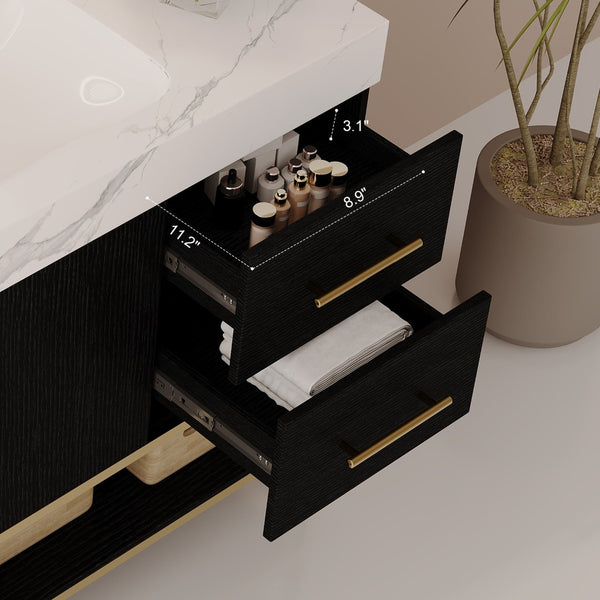 English Elm 36" Freestanding Bathroom Vanity Sintered Stone Top Integrated Basin Waterproof Cabinet Black, Gold, White W3136S00110