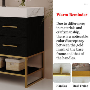 English Elm 36" Freestanding Bathroom Vanity Sintered Stone Top Integrated Basin Waterproof Cabinet Black, Gold, White W3136S00110