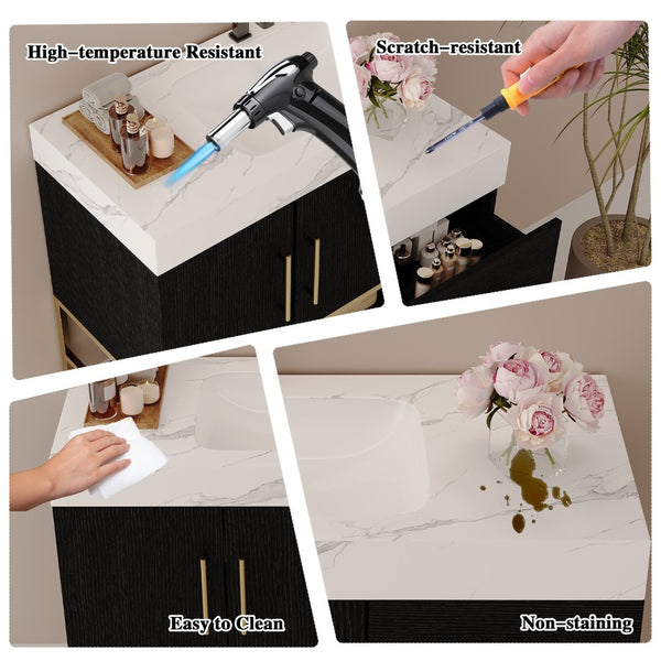 English Elm 36" Freestanding Bathroom Vanity Sintered Stone Top Integrated Basin Waterproof Cabinet Black, Gold, White W3136S00110