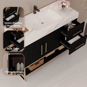 English Elm 36" Freestanding Bathroom Vanity Sintered Stone Top Integrated Basin Waterproof Cabinet Black, Gold, White W3136S00110
