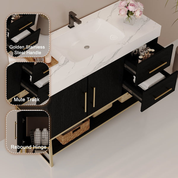 English Elm 36" Freestanding Bathroom Vanity Sintered Stone Top Integrated Basin Waterproof Cabinet Black, Gold, White W3136S00110