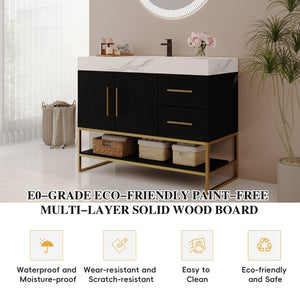 English Elm 36" Freestanding Bathroom Vanity Sintered Stone Top Integrated Basin Waterproof Cabinet Black, Gold, White W3136S00110