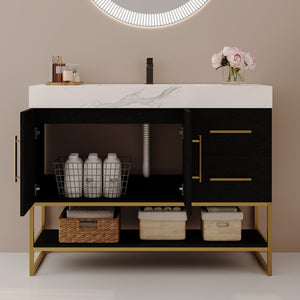 English Elm 36" Freestanding Bathroom Vanity Sintered Stone Top Integrated Basin Waterproof Cabinet Black, Gold, White W3136S00110