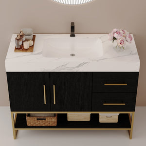 English Elm 36" Freestanding Bathroom Vanity Sintered Stone Top Integrated Basin Waterproof Cabinet Black, Gold, White W3136S00110