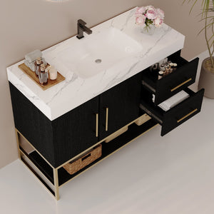 English Elm 36" Freestanding Bathroom Vanity Sintered Stone Top Integrated Basin Waterproof Cabinet Black, Gold, White W3136S00110