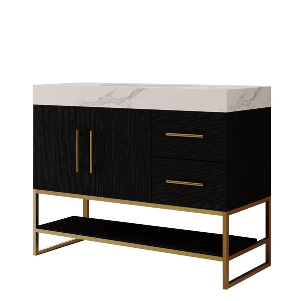 English Elm 36" Freestanding Bathroom Vanity Sintered Stone Top Integrated Basin Waterproof Cabinet Black, Gold, White W3136S00110