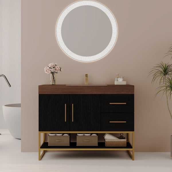 English Elm 36" Freestanding Bathroom Vanity Sintered Stone Top Integrated Basin Waterproof Cabinet Black, Gold, Walnut W3136S00111