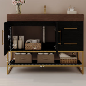 English Elm 36" Freestanding Bathroom Vanity Sintered Stone Top Integrated Basin Waterproof Cabinet Black, Gold, Walnut W3136S00111