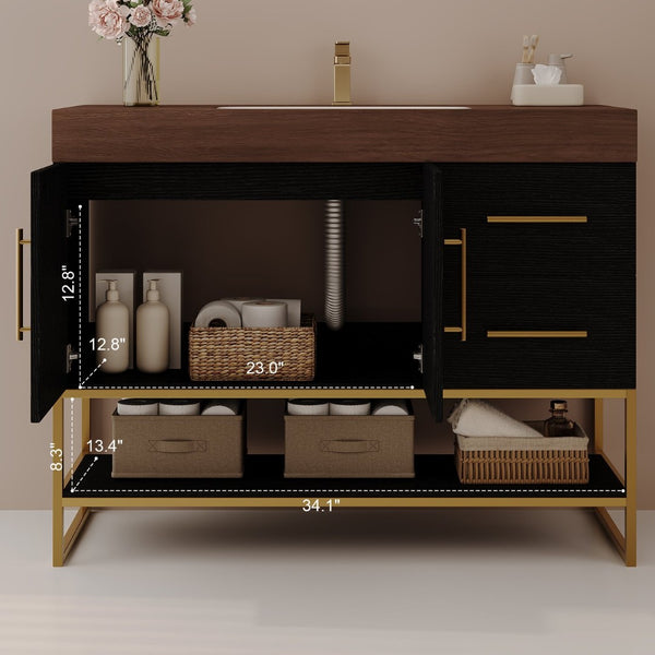 English Elm 36" Freestanding Bathroom Vanity Sintered Stone Top Integrated Basin Waterproof Cabinet Black, Gold, Walnut W3136S00111