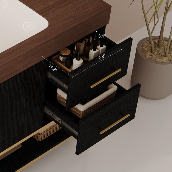 English Elm 36" Freestanding Bathroom Vanity Sintered Stone Top Integrated Basin Waterproof Cabinet Black, Gold, Walnut W3136S00111