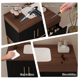 English Elm 36" Freestanding Bathroom Vanity Sintered Stone Top Integrated Basin Waterproof Cabinet Black, Gold, Walnut W3136S00111