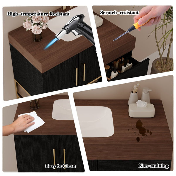 English Elm 36" Freestanding Bathroom Vanity Sintered Stone Top Integrated Basin Waterproof Cabinet Black, Gold, Walnut W3136S00111