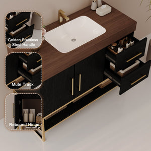 English Elm 36" Freestanding Bathroom Vanity Sintered Stone Top Integrated Basin Waterproof Cabinet Black, Gold, Walnut W3136S00111