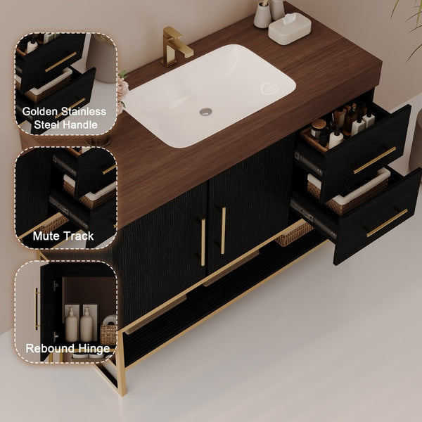 English Elm 36" Freestanding Bathroom Vanity Sintered Stone Top Integrated Basin Waterproof Cabinet Black, Gold, Walnut W3136S00111