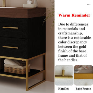 English Elm 36" Freestanding Bathroom Vanity Sintered Stone Top Integrated Basin Waterproof Cabinet Black, Gold, Walnut W3136S00111