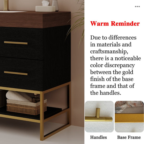 English Elm 36" Freestanding Bathroom Vanity Sintered Stone Top Integrated Basin Waterproof Cabinet Black, Gold, Walnut W3136S00111