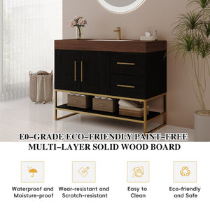 English Elm 36" Freestanding Bathroom Vanity Sintered Stone Top Integrated Basin Waterproof Cabinet Black, Gold, Walnut W3136S00111