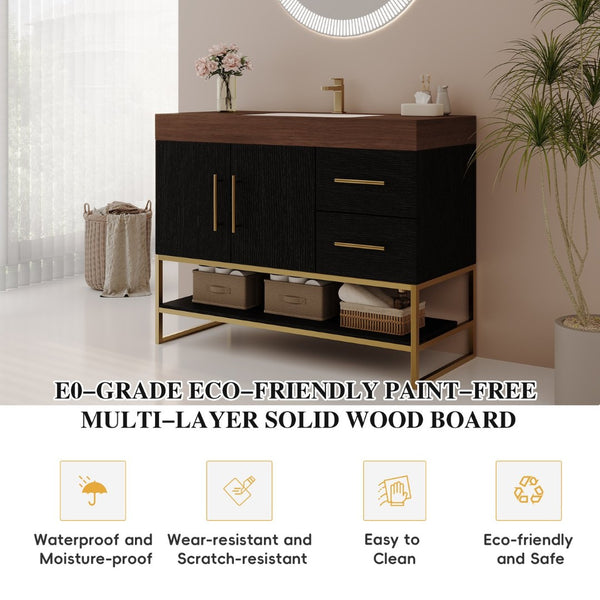 English Elm 36" Freestanding Bathroom Vanity Sintered Stone Top Integrated Basin Waterproof Cabinet Black, Gold, Walnut W3136S00111