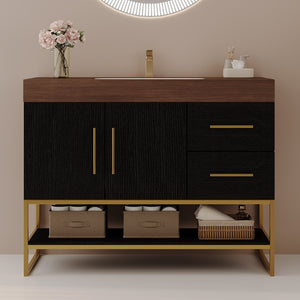 English Elm 36" Freestanding Bathroom Vanity Sintered Stone Top Integrated Basin Waterproof Cabinet Black, Gold, Walnut W3136S00111