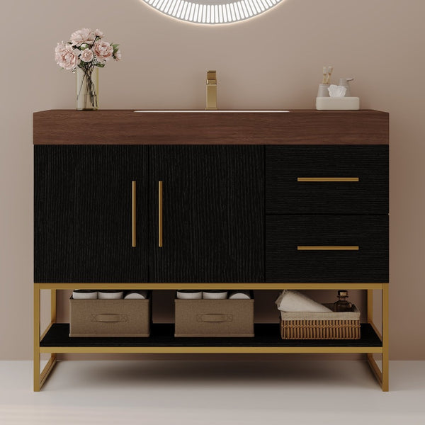 English Elm 36" Freestanding Bathroom Vanity Sintered Stone Top Integrated Basin Waterproof Cabinet Black, Gold, Walnut W3136S00111
