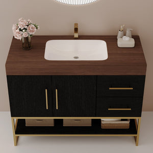 English Elm 36" Freestanding Bathroom Vanity Sintered Stone Top Integrated Basin Waterproof Cabinet Black, Gold, Walnut W3136S00111