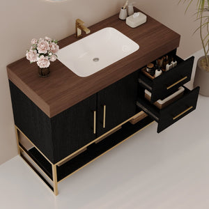 English Elm 36" Freestanding Bathroom Vanity Sintered Stone Top Integrated Basin Waterproof Cabinet Black, Gold, Walnut W3136S00111