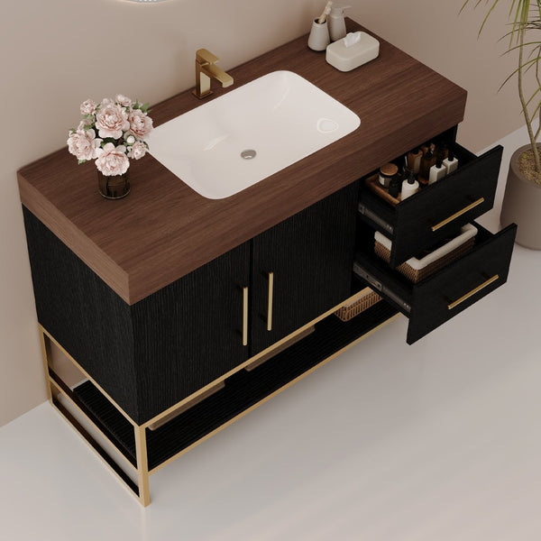 English Elm 36" Freestanding Bathroom Vanity Sintered Stone Top Integrated Basin Waterproof Cabinet Black, Gold, Walnut W3136S00111