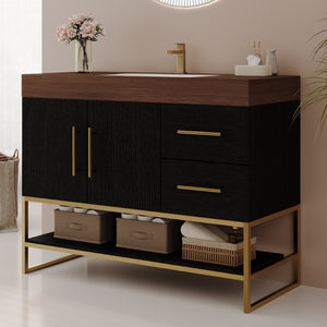 English Elm 36" Freestanding Bathroom Vanity Sintered Stone Top Integrated Basin Waterproof Cabinet Black, Gold, Walnut W3136S00111