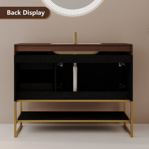 English Elm 36" Freestanding Bathroom Vanity Sintered Stone Top Integrated Basin Waterproof Cabinet Black, Gold, Walnut W3136S00111