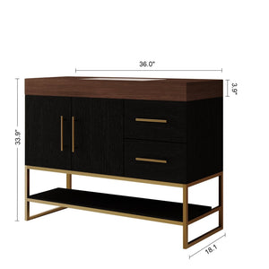 English Elm 36" Freestanding Bathroom Vanity Sintered Stone Top Integrated Basin Waterproof Cabinet Black, Gold, Walnut W3136S00111