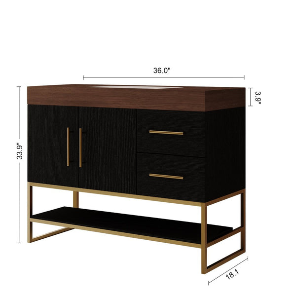 English Elm 36" Freestanding Bathroom Vanity Sintered Stone Top Integrated Basin Waterproof Cabinet Black, Gold, Walnut W3136S00111