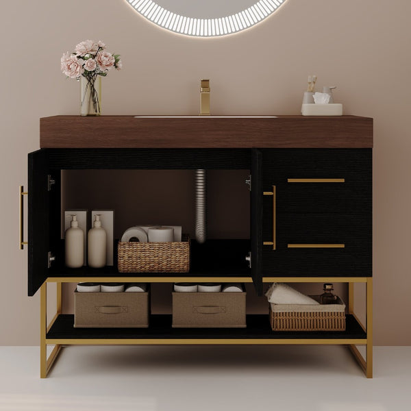 English Elm 36" Freestanding Bathroom Vanity Sintered Stone Top Integrated Basin Waterproof Cabinet Black, Gold, Walnut W3136S00111
