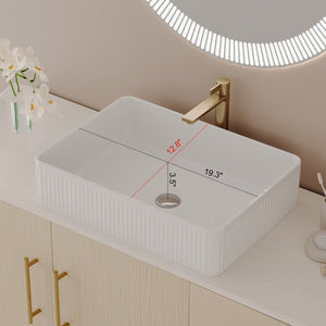 English Elm 36" Freestanding Bathroom Vanity Oak Cabinet Ceramic Vessel Sink Brushed Gold Base W3136S00112