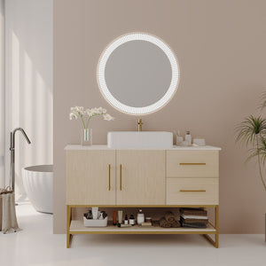 English Elm 36" Freestanding Bathroom Vanity Oak Cabinet Ceramic Vessel Sink Brushed Gold Base W3136S00112
