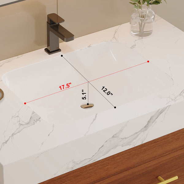 English Elm 29.9" Freestanding Bathroom Vanity Sintered Top Ceramic Sink Soft-close Drawers Small Bath Gold, Walnut, White - A W3136S00113