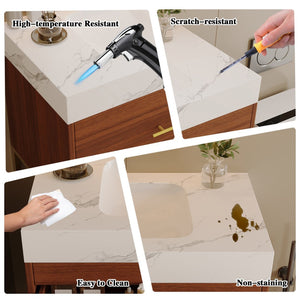 English Elm 29.9" Freestanding Bathroom Vanity Sintered Top Ceramic Sink Soft-close Drawers Small Bath Gold, Walnut, White - A W3136S00113