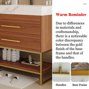 English Elm 29.9" Freestanding Bathroom Vanity Sintered Top Ceramic Sink Soft-close Drawers Small Bath Gold, Walnut, White - A W3136S00113