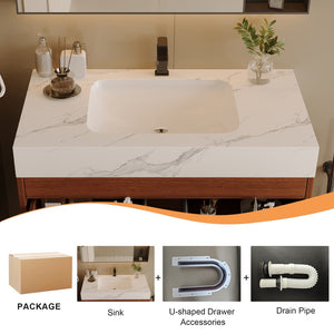 English Elm 29.9" Freestanding Bathroom Vanity Sintered Top Ceramic Sink Soft-close Drawers Small Bath Gold, Walnut, White - A W3136S00113
