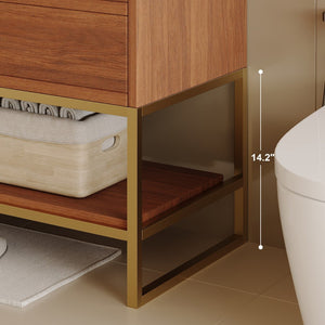 English Elm 29.9" Freestanding Bathroom Vanity Sintered Top Ceramic Sink Soft-close Drawers Small Bath Gold, Walnut, White - B W3136S00114