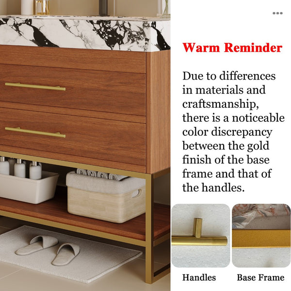 English Elm 29.9" Freestanding Bathroom Vanity Sintered Top Ceramic Sink Soft-close Drawers Small Bath Gold, Walnut, White - B W3136S00114