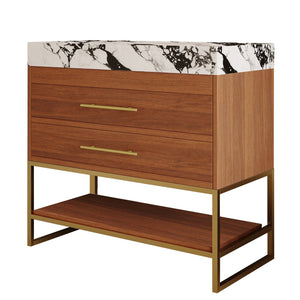 English Elm 29.9" Freestanding Bathroom Vanity Sintered Top Ceramic Sink Soft-close Drawers Small Bath Gold, Walnut, White - B W3136S00114