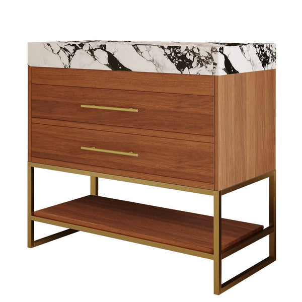 English Elm 29.9" Freestanding Bathroom Vanity Sintered Top Ceramic Sink Soft-close Drawers Small Bath Gold, Walnut, White - B W3136S00114