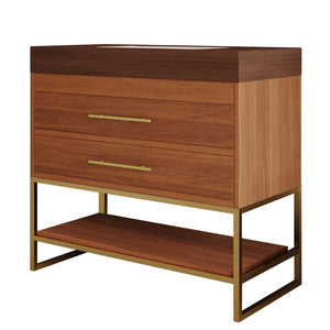 English Elm 29.9" Freestanding Bathroom Vanity Sintered Top Ceramic Sink Soft-close Drawers Small Bath Gold, Walnut W3136S00115