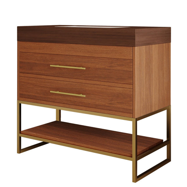 English Elm 29.9" Freestanding Bathroom Vanity Sintered Top Ceramic Sink Soft-close Drawers Small Bath Gold, Walnut W3136S00115