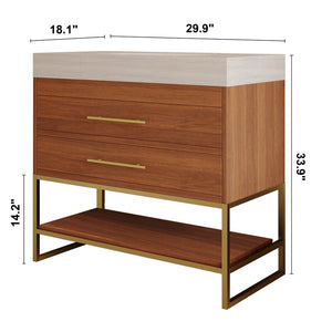 English Elm 29.9" Freestanding Bathroom Vanity Sintered Top Ceramic Sink Soft-close Drawers Small Bath Gold, Stone Gray, Walnut W3136S00116
