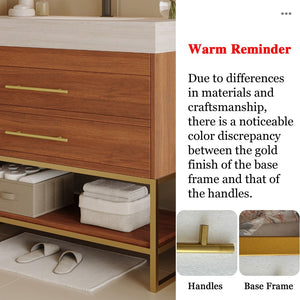 English Elm 29.9" Freestanding Bathroom Vanity Sintered Top Ceramic Sink Soft-close Drawers Small Bath Gold, Stone Gray, Walnut W3136S00116