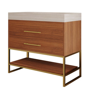 English Elm 29.9" Freestanding Bathroom Vanity Sintered Top Ceramic Sink Soft-close Drawers Small Bath Gold, Stone Gray, Walnut W3136S00116