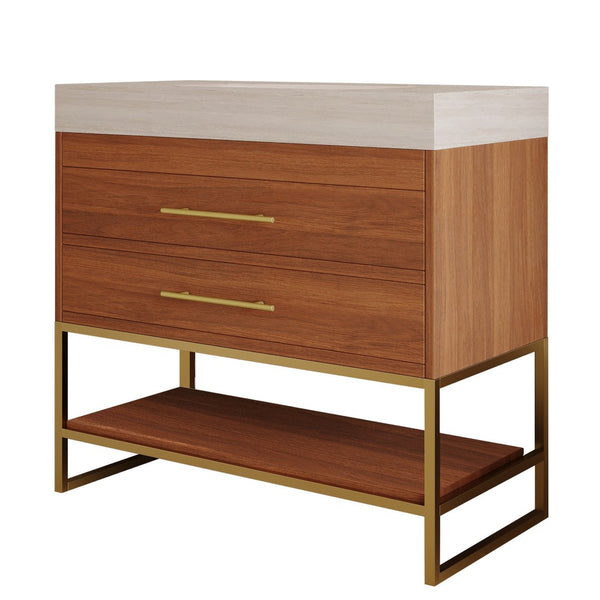 English Elm 29.9" Freestanding Bathroom Vanity Sintered Top Ceramic Sink Soft-close Drawers Small Bath Gold, Stone Gray, Walnut W3136S00116