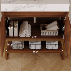 English Elm 29.9" Freestanding Bathroom Vanity Sintered Top Ceramic Sink Soft-close Drawers Small Bath Walnut / White - A W3136S00117
